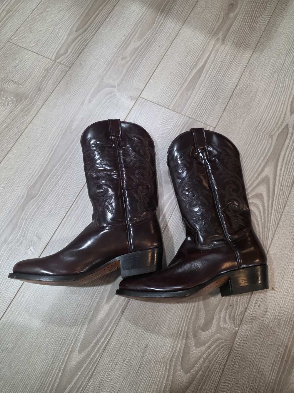 El General Men's Burgundy Leather Western Cowboy Boots